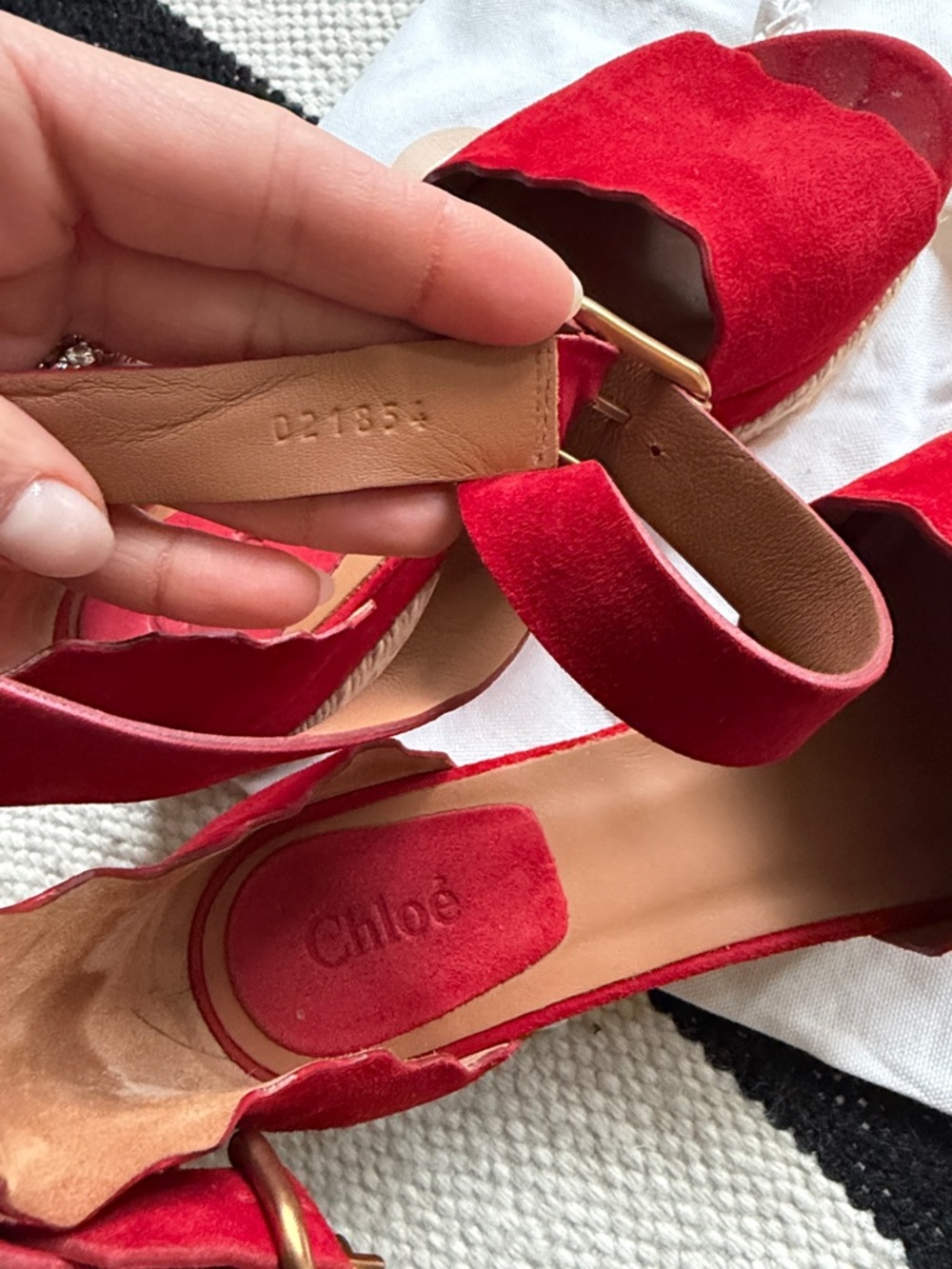 Chloe Lauren Leather Espadrille Platform Scallop Edge Sandals - Picture 7 of 8